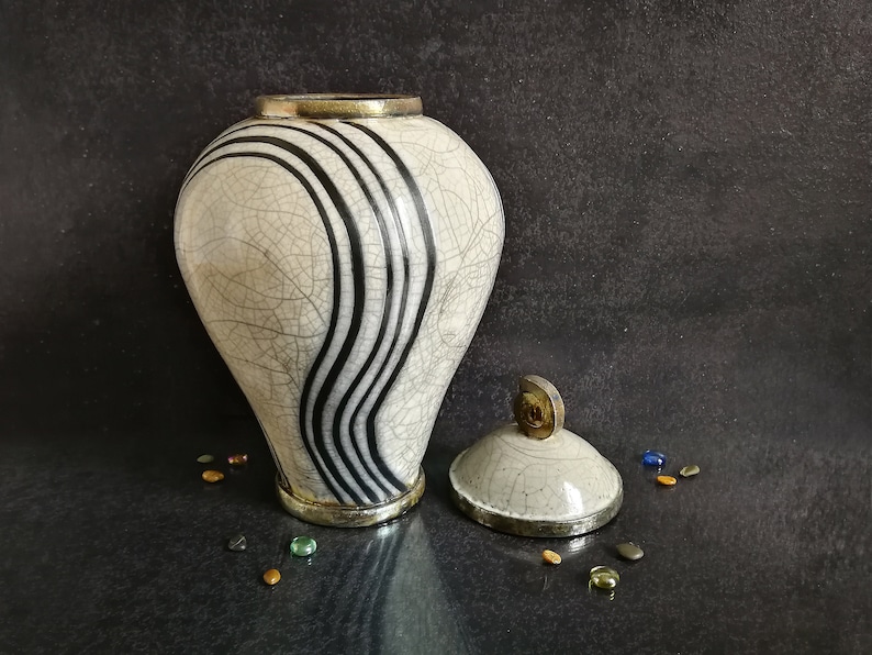 Raku pottery white urn for human or pet ashes, minimal and elegant design inspired by oriental shape, various colors and size available image 8