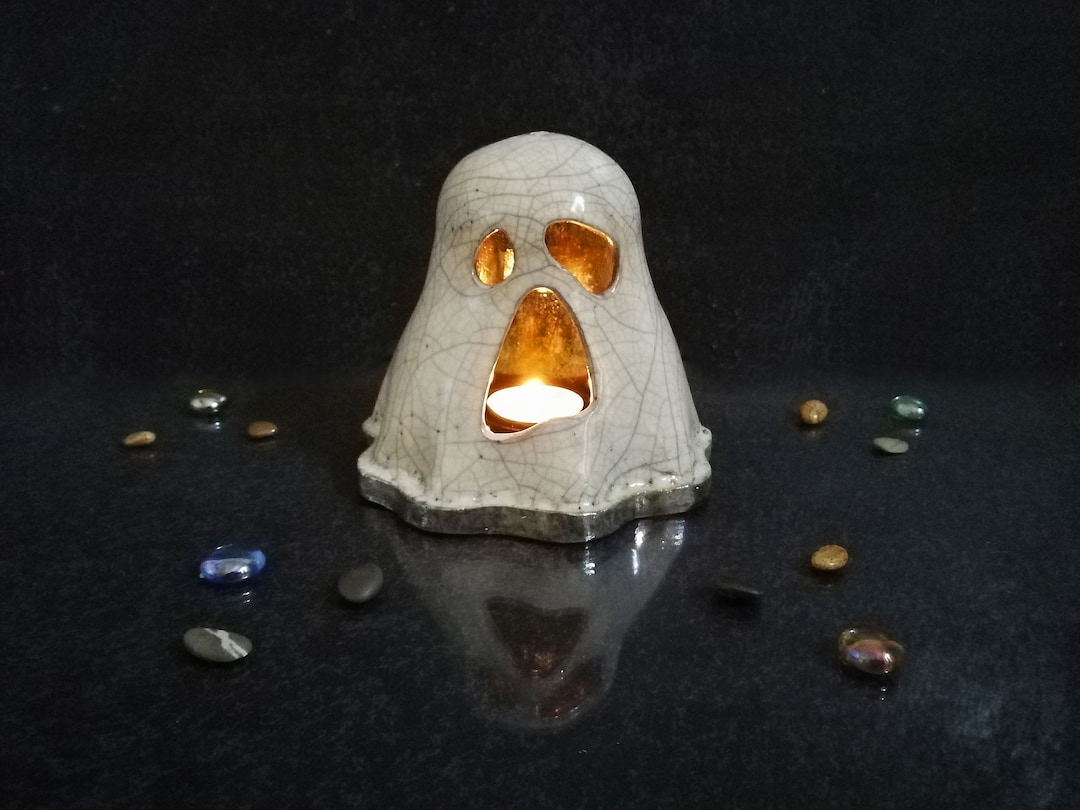 Raku Pottery Ghost Candle Holder, Ghost Tealight, Halloween Ghost