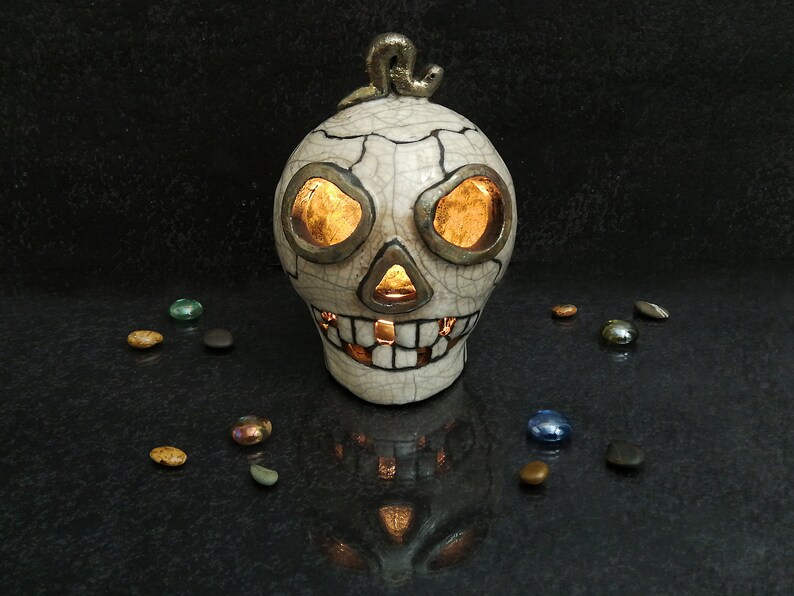 Raku Ceramic Skull Lantern Halloween Skull Candle Holder Etsy