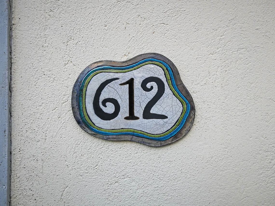 Raku Ceramic House Number Tile Plaque With Wavy Colorful Frame Etsy
