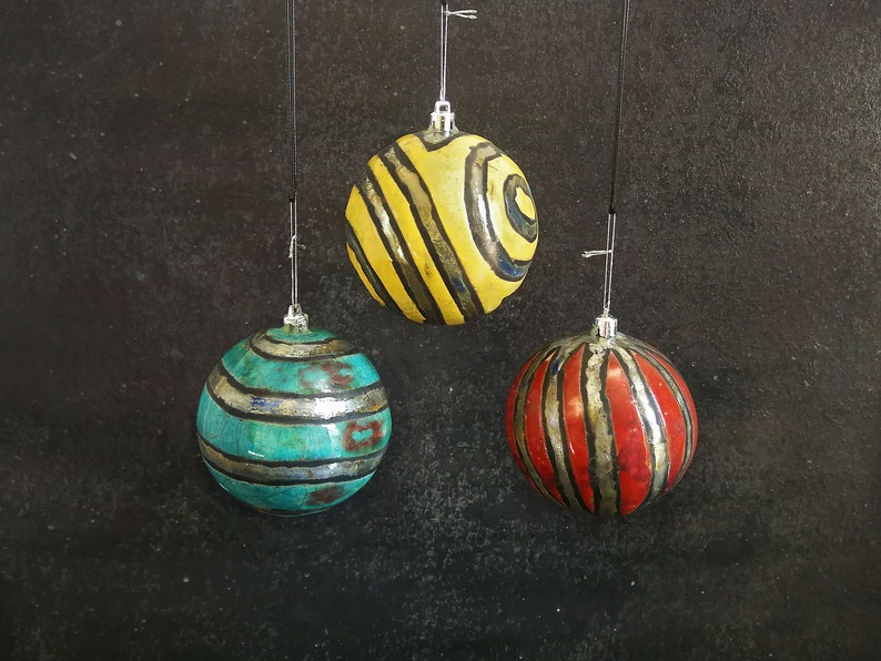 Raku ceramic Christmas Tree balls set of 3 / 6 / 9 Etsy