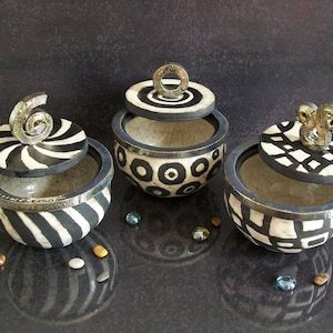 black and white canisters with lid personalized, raku pottery canisters set with geometric pattern, raku ceramic coffee tea sugar jars