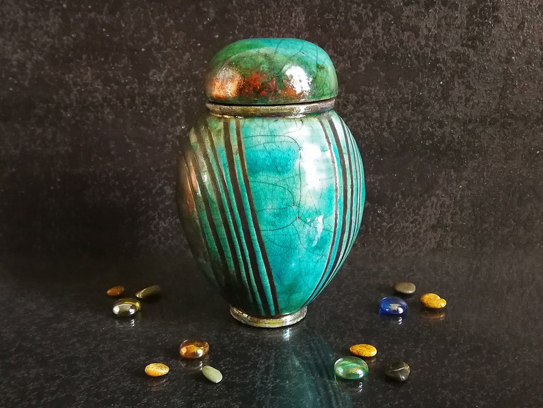 Urne en céramique funéraire raku émail turquoise craquelè - Etsy France