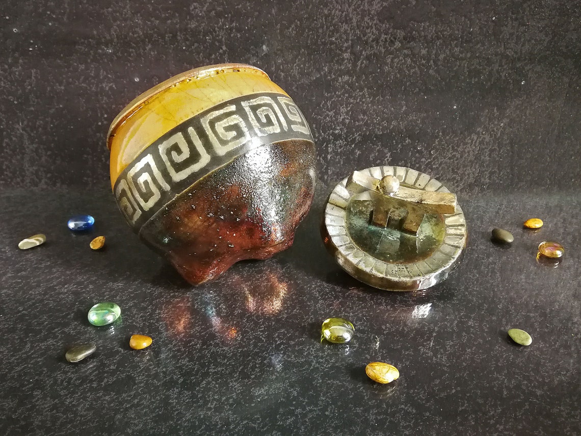 Urna In Ceramica Per Ceneri Animali - Piccola, Bl&ugrave; Con Cuore - Fatta A Mano