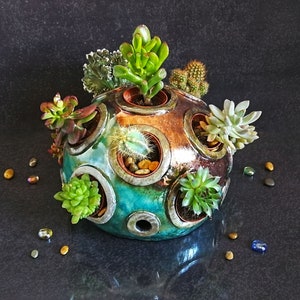 Raku ceramic spherical display for small succulents, mini dome garden for succulent or plants compositions, customizable color image 4