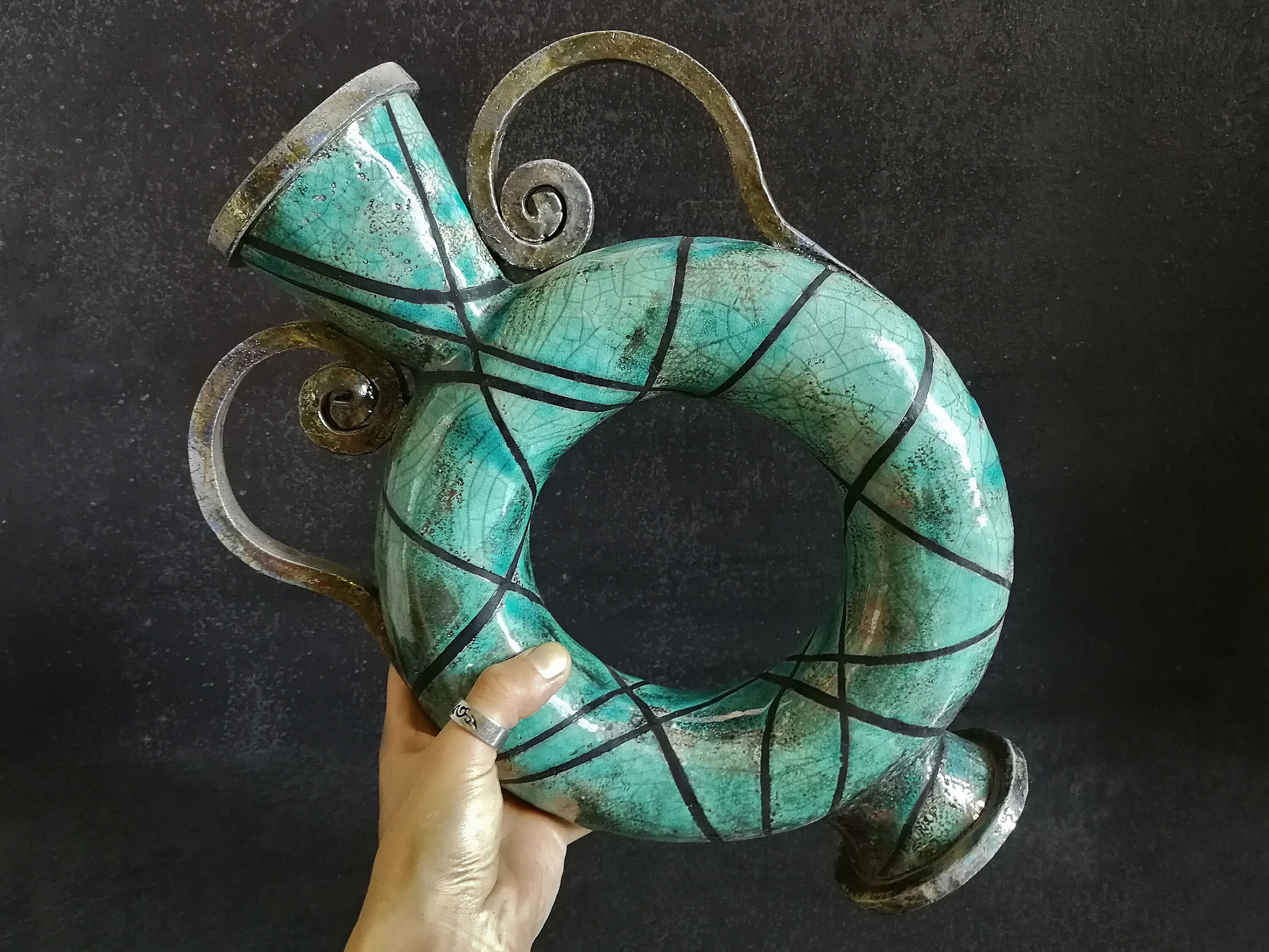 Neptune’s Eye – Architectural Raku Ring Vase | Large Sculptural Ceramic ...