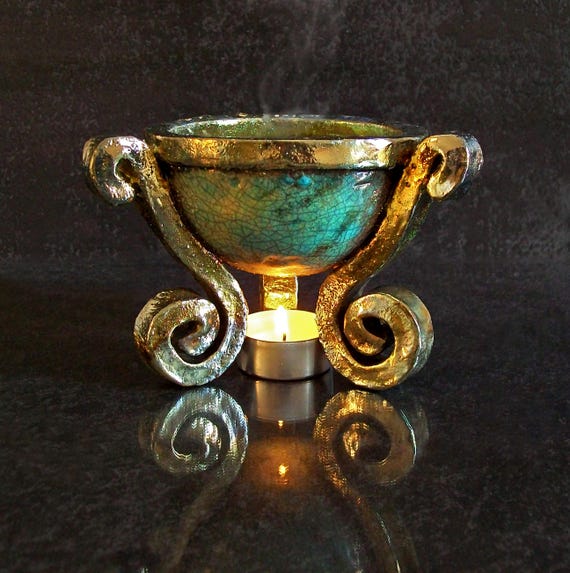 Raku Tripod Cauldron Oil Burner & Wax Warmer – Handmade Ceramic Oil Diffuser - Sacred Fire Brazier for Aromatherapy / Rituals - Customizable
