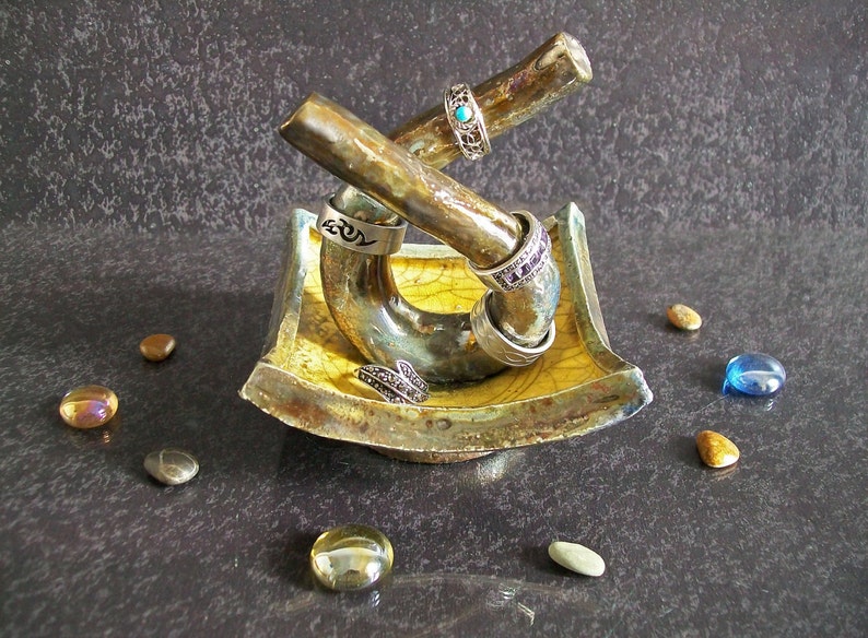 valentine/'s day gift ring cone jewelry dish wedding ring dish engagement ring dish raku pottery ring holder Air sign ceramic ring dish