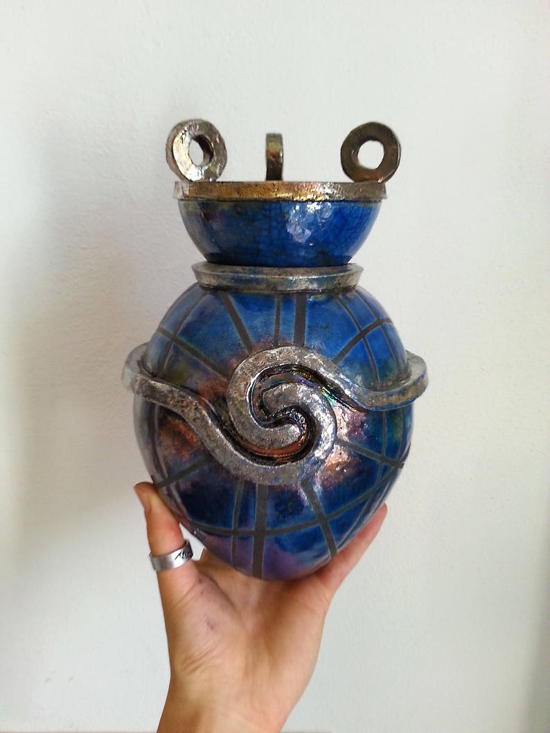 Urna In Ceramica Per Ceneri Animali - Piccola, Blù Con Cuore - Fatta A Mano - Foto 12