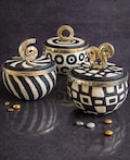 Black & White Raku Lidded Vessel – Geometric Ceramic Jewelry Box / Jar - Set or Single, Multi Sizes and Colors
