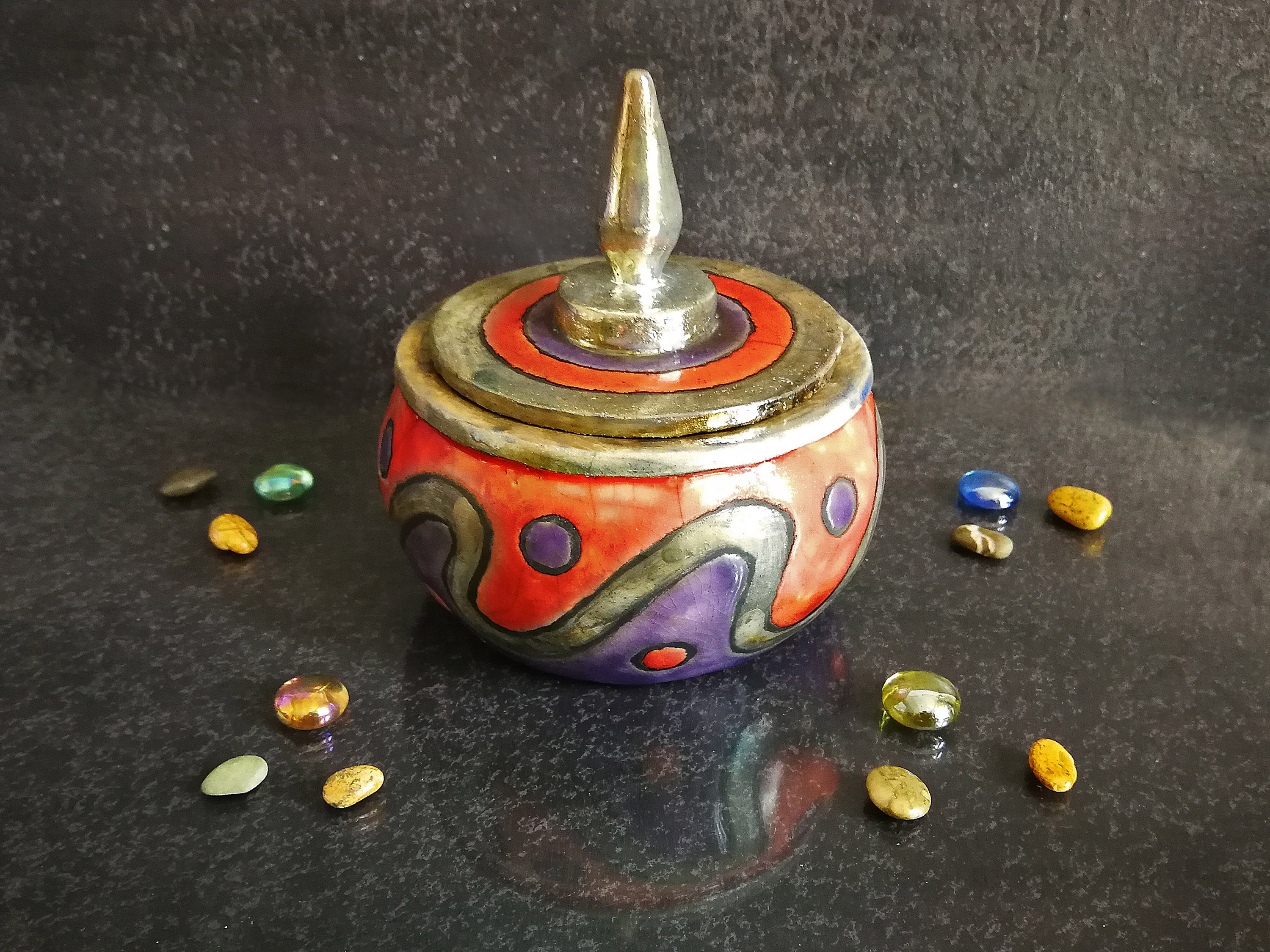 Raku Ethnic Geometric Jewelry Boxes – Handmade Colorful Ceramic Jars ...