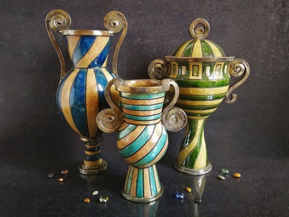 Set Of 3 Large Raku Ceramic Vases The Three Etsy