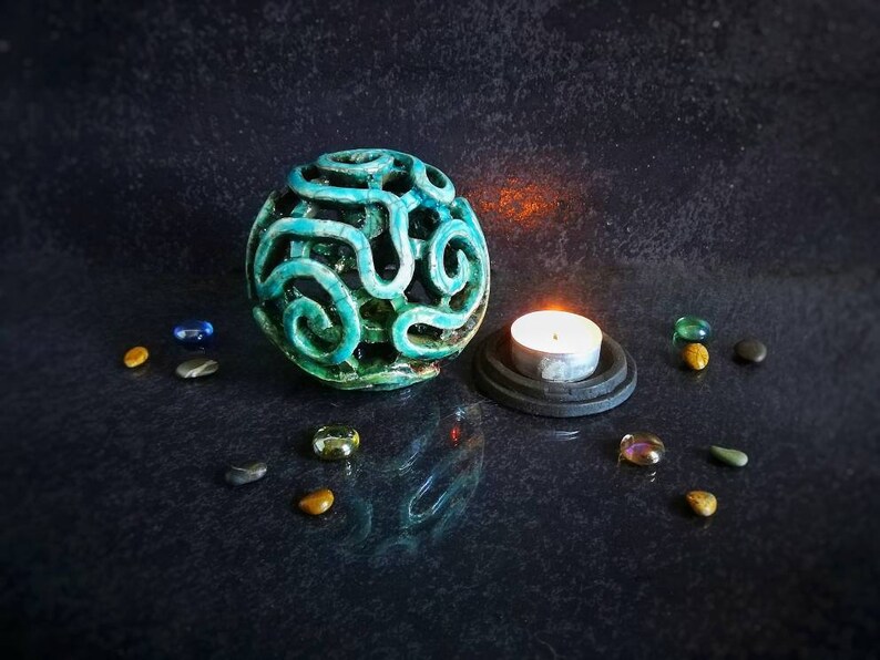 Portacandele In Ceramica Nera Con Carillon - Set Da 5 Per Rituali, Meditazione E Altare Wiccan - Foto 10