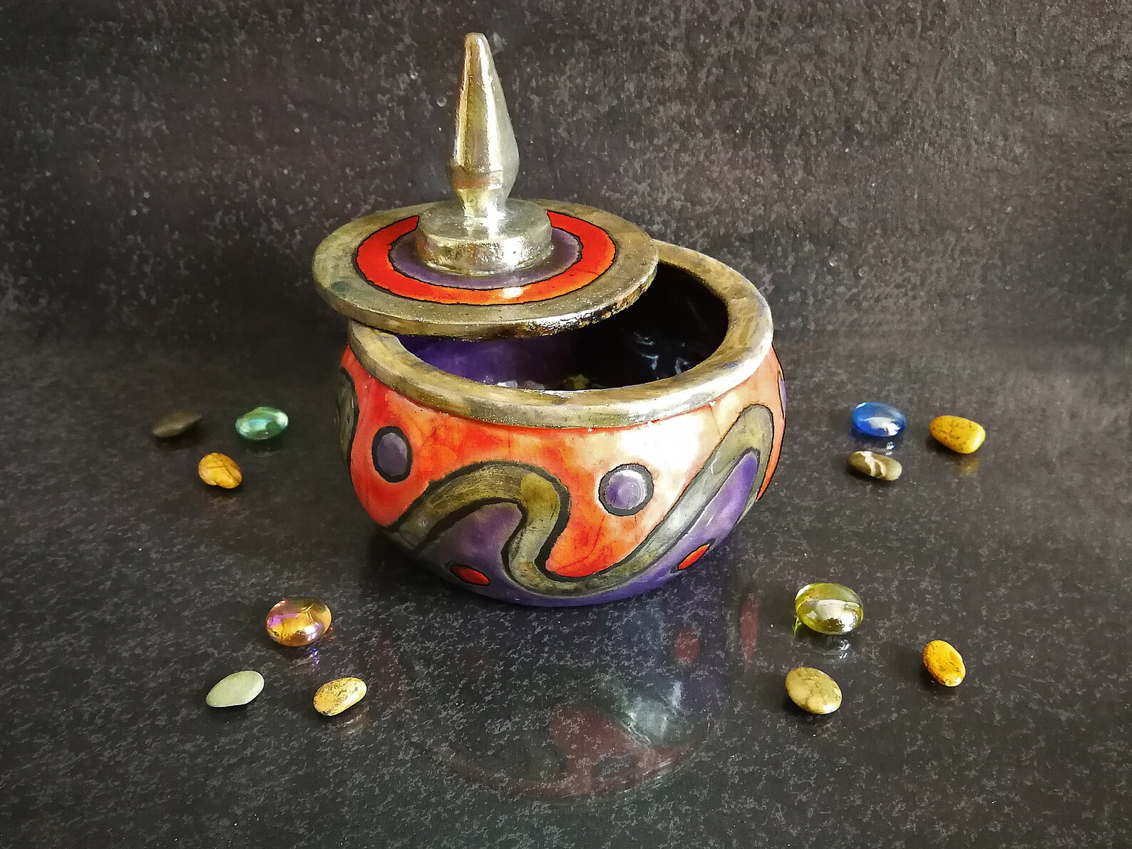 Raku Ethnic Geometric Jewelry Boxes – Handmade Colorful Ceramic Jars ...