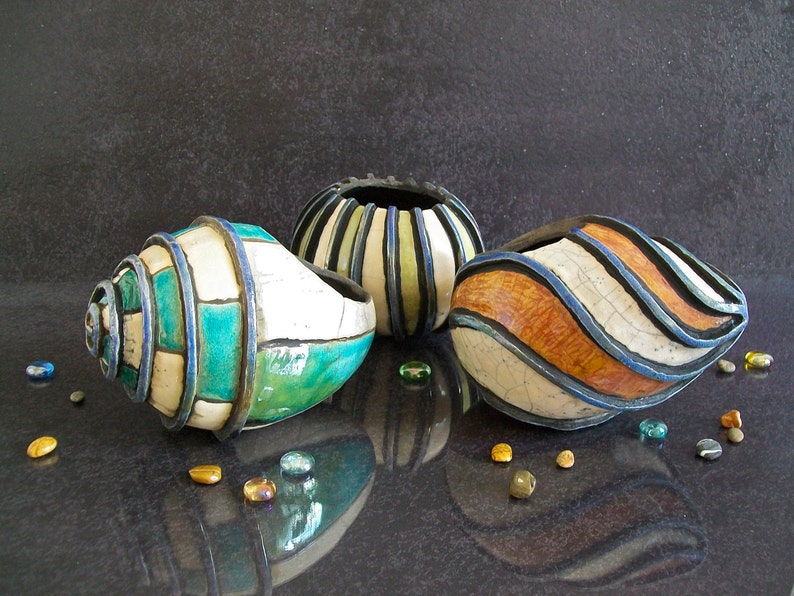 raku ceramic planter pot set hermit crab shell shell planter coastal decor succulent planter pot sea shell home decor beach house decor