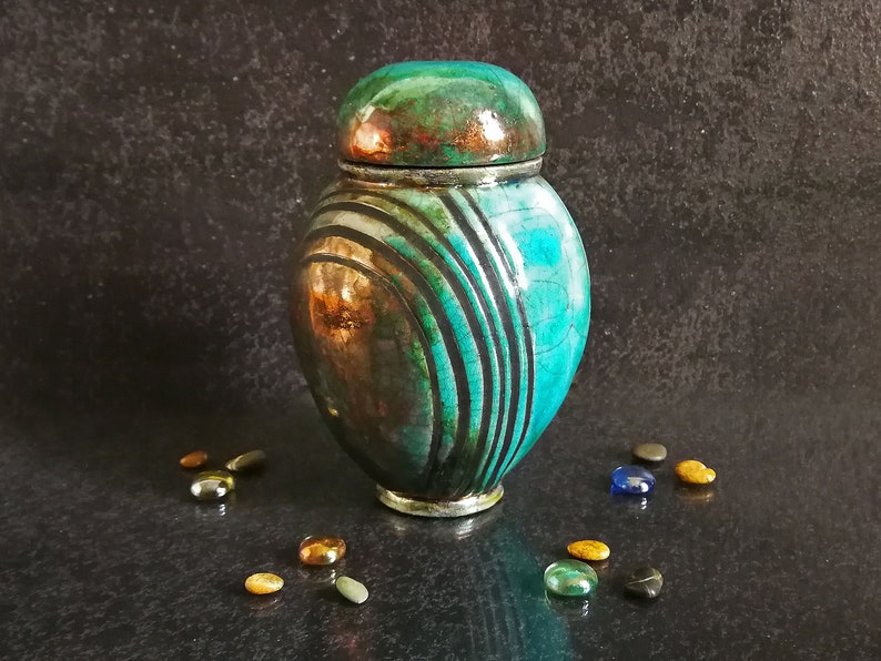 Urne en céramique funéraire raku émail turquoise craquelè - Etsy France