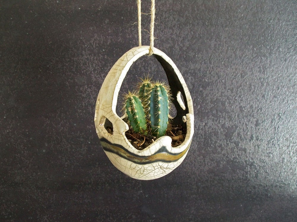 Vase Suspendu en Céramique Raku Disponible Plusieurs Couleurs et Tailles, Planteur de Plantes Succul