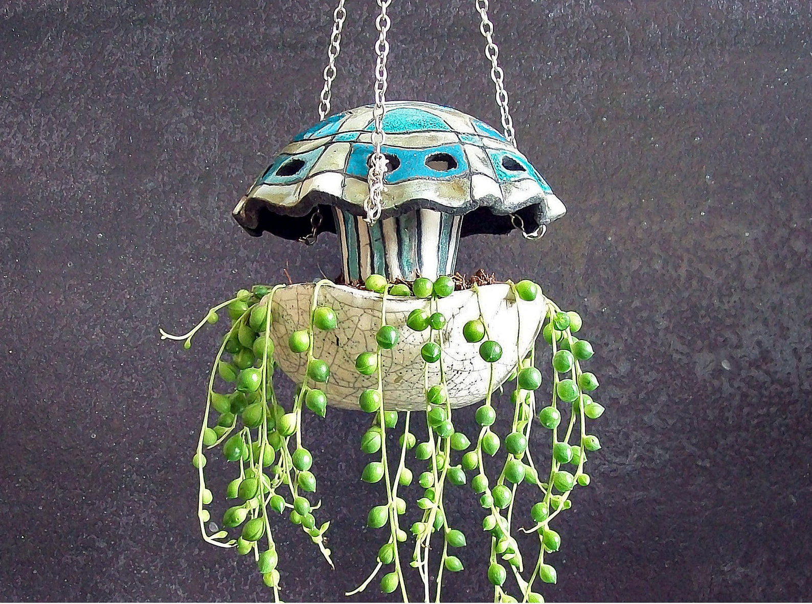Ceramic Jellyfish Hanging Planter Pot Hanging Terrarium Raku Etsy