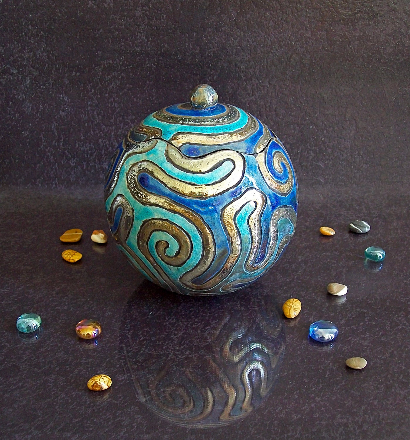 Colorful Raku Ceramic Jar Set – Handcrafted Lidded Spheres