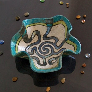Wavy Raku Ceramic Bowl – Organic Liberty Centerpiece, Coastal Art Nouveau Decor – Custom Colors