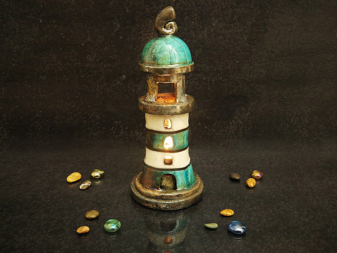 Raku Ceramic Lighthouse Candle Holder for Tealight Miniature Etsy