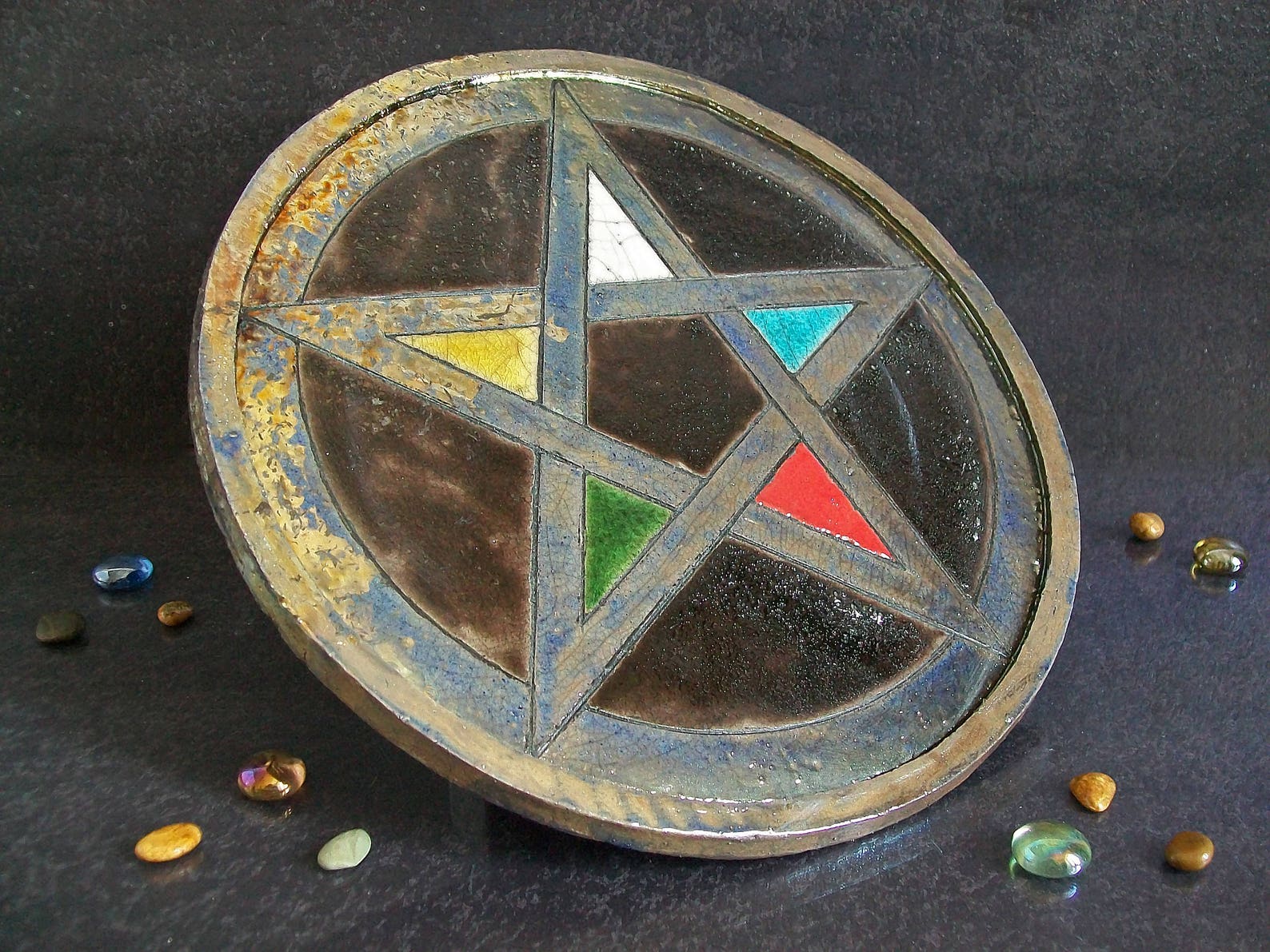 Raku pottery magic pentacle altar tile ceramic pentacle Etsy