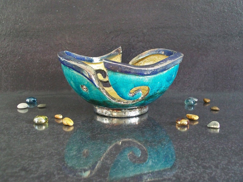 knitting bowl yarn lovers gift gift for knitters customizable colors yarn holder raku ceramic yarn bowl with swirled holes