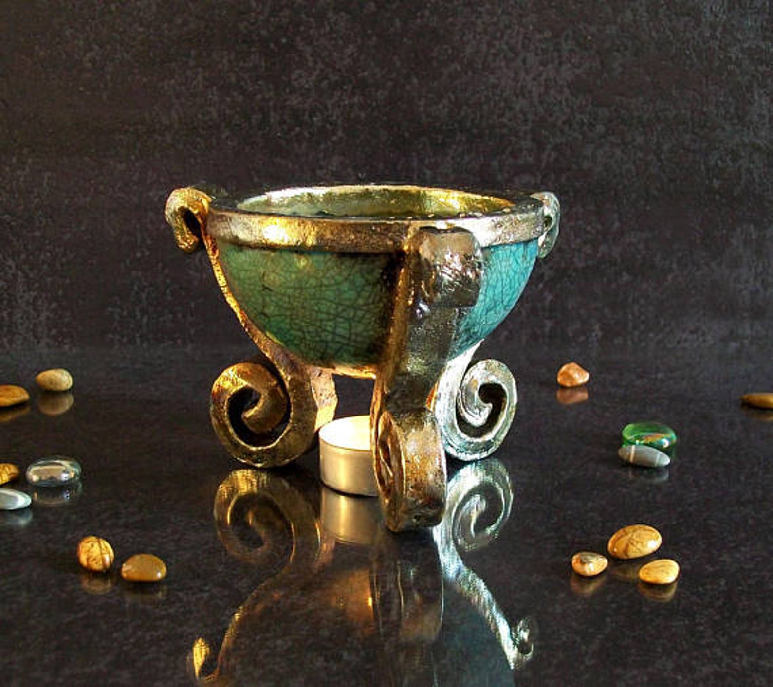 Raku Pottery Set of Three Bowls Ceramic Cauldrons Wicca Etsy