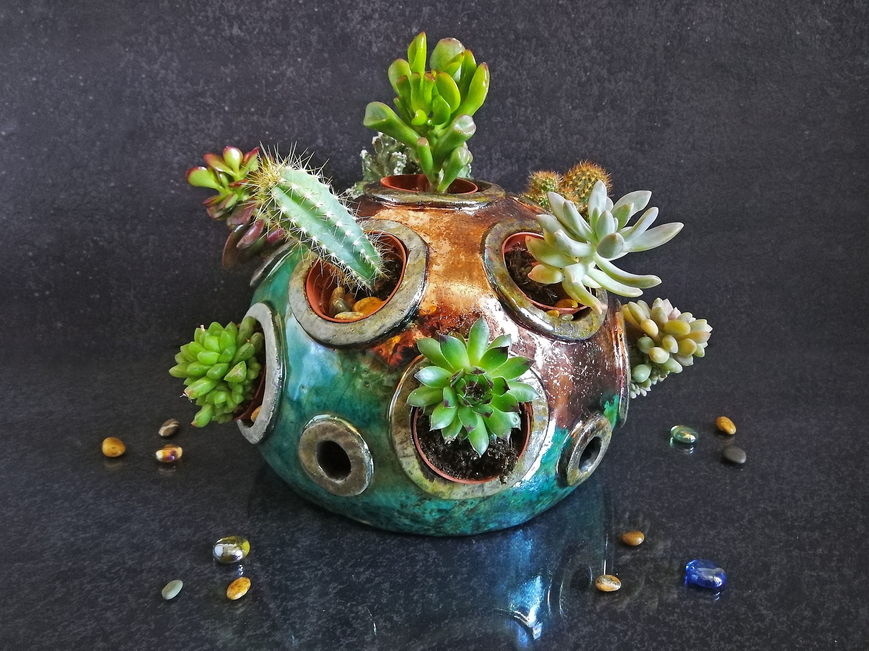 affichage en céramique raku pour les petits succulents, mini jardin forme de dôme compositions succulentes, couleur personnalisable