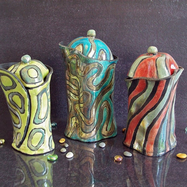 Set di barattoli colorati in Ceramica Raku, barattoli da cucina, contenitori per zucchero, sale e caffè, albarelli moderni per spezie