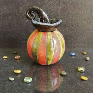 Halloween pumpkin candle holder, jack o lantern Essential Oil Diffuser, Raku pottery oil warmer, halloween decor, ceramic pumpkin lantern image 6