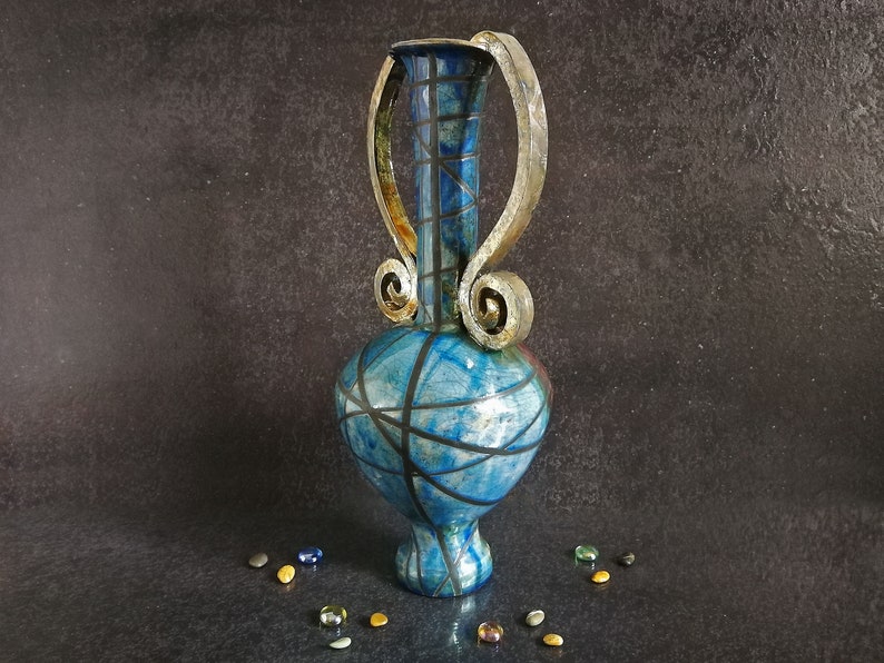 Raku Ceramic Amphora Handmade With Striped Decoration Etsy