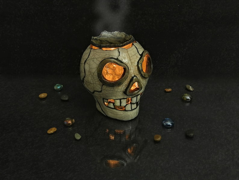 Raku Ceramic Skull Lantern Halloween Skull Candle Holder Etsy
