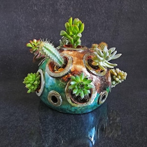 Pot sphérique en céramique pour plantes succulentes - Mini jardin Raku « Diorama marin » - Design côtier - Couleur personnalisable