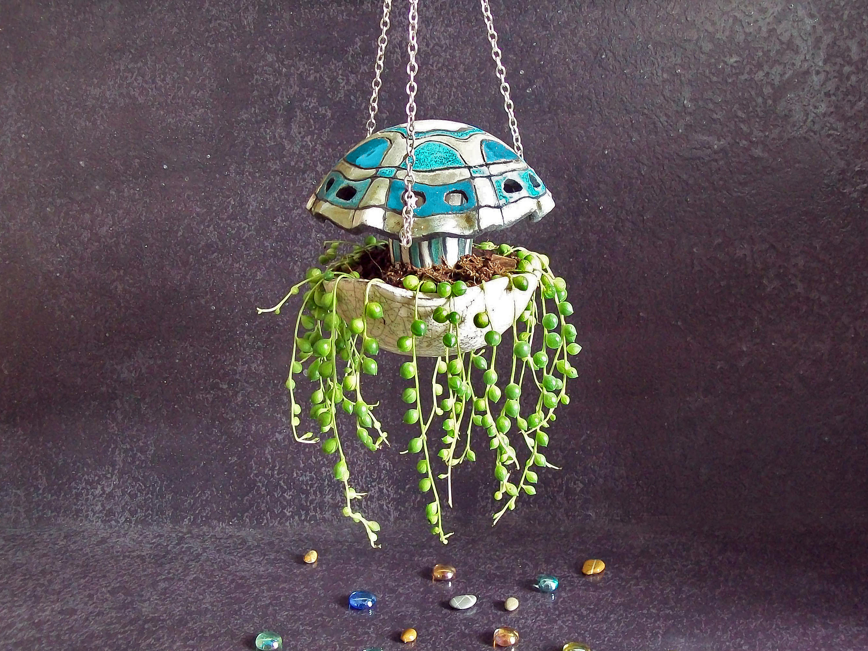 Ceramic Jellyfish Hanging Planter Pot Hanging Terrarium Raku Etsy UK