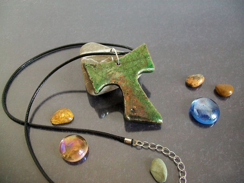 Green Ceramic Tau Cross Pendant Ceramic Necklace Religious Etsy UK