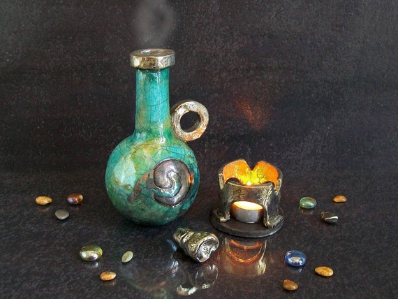 Bruciatore oli essenziali ad ampolla, diffusore in ceramica raku, diffusore oli  essenziali, aromaterapia, originale bruciatore in ceramica -  Italia