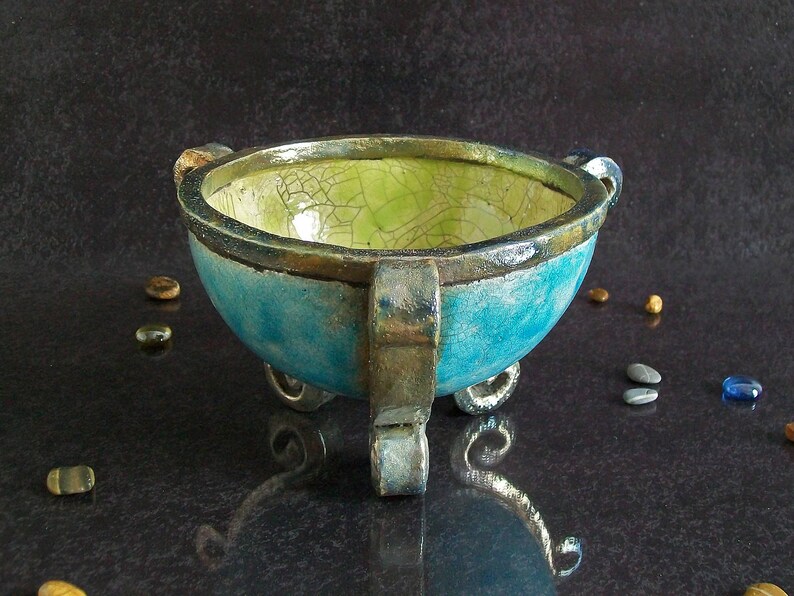 Raku pottery set of three bowls ceramic cauldrons wicca Etsy