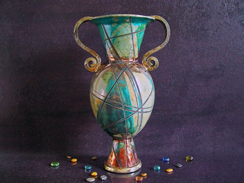 Raku Ceramic Large Amphora With Two Handles Fine Art Ceramic Etsy