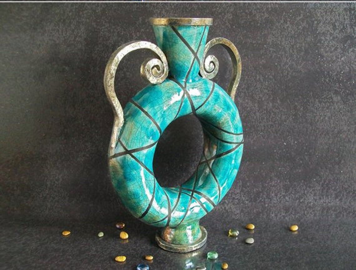 Neptune's Eye Raku Ring Vase - Decorative Handmade Centerpiece With ...