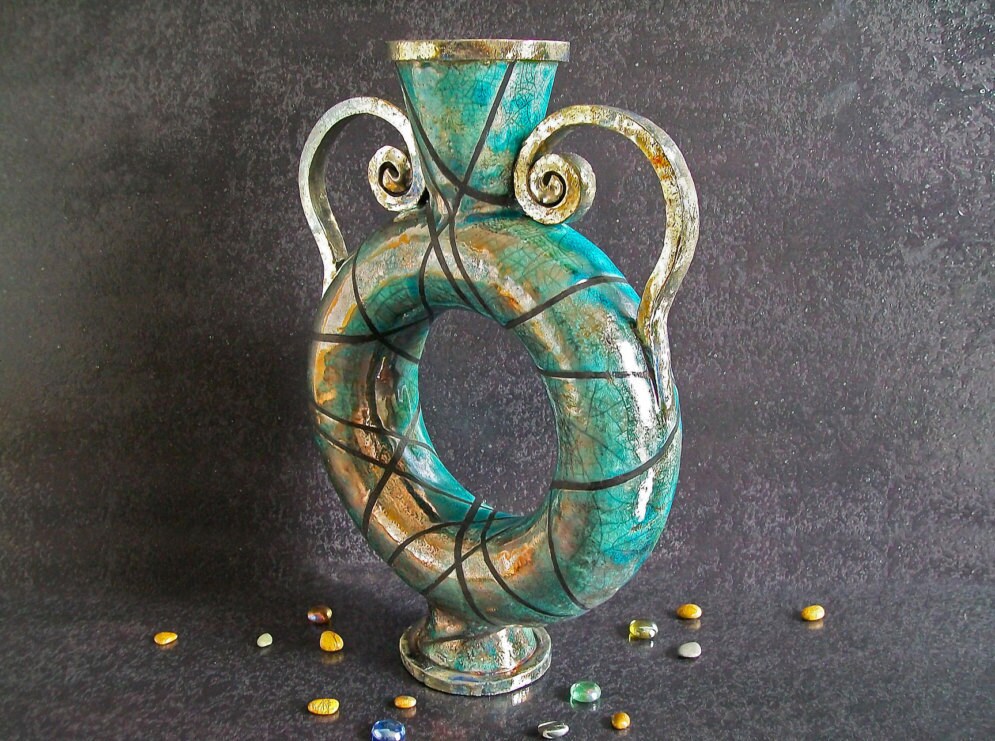Neptune’s Eye – Architectural Raku Ring Vase | Large Sculptural Ceramic ...