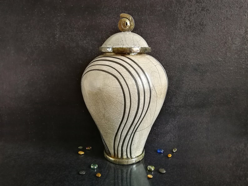 Raku pottery white urn for human or pet ashes, minimal and elegant design inspired by oriental shape, various colors and size available image 6