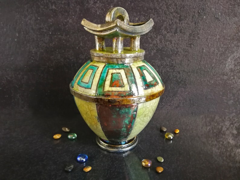 Casket Raguna Temple of Eternity Raku Urn – Handmade Ceramic Cremation Vessel With ...
