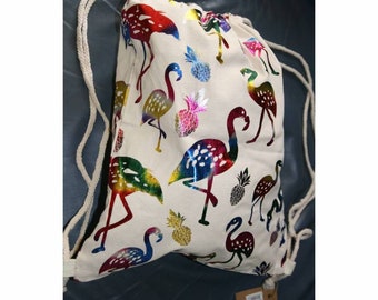 Bolsa de ginástica, mochila Flamingo Bag, lona costurada 45 x 33 cm
