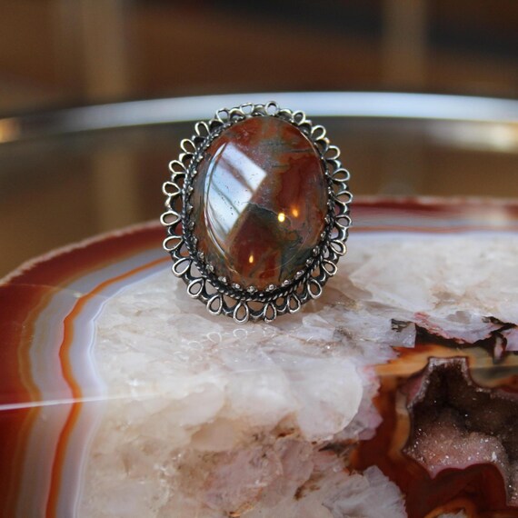 Moss Agate Sterling Silver Statement Vintage Ring… - image 3