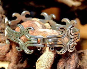 Vintage Taxco Mexico Sterling Silver Statement Bracelet – Heavy 7.5” 54g