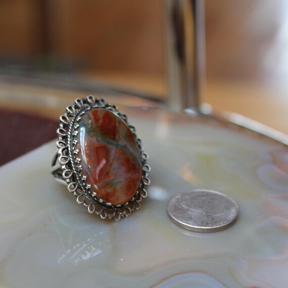 Moss Agate Sterling Silver Statement Vintage Ring… - image 2