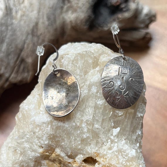 1990s Sterling Silver Etched Earrings