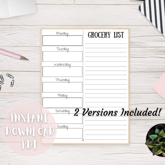 Grocery List Printable PDF Instant Download Two Versions Shop - Etsy