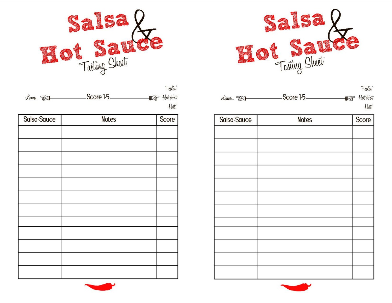Salsa and Hot Sauce Tasting Card Etsy
